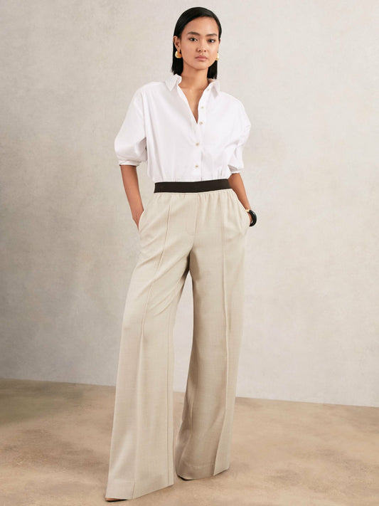 Reiss Featured - Wide-Leg Elasticated-Waist Trousers in Neutral