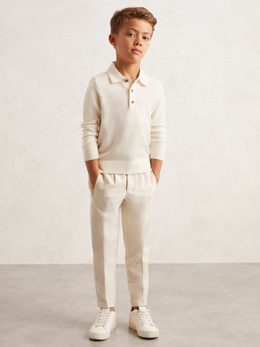 Reiss 4-9 yrs Merino Wool Long-Sleeve Polo Shirt in Snow