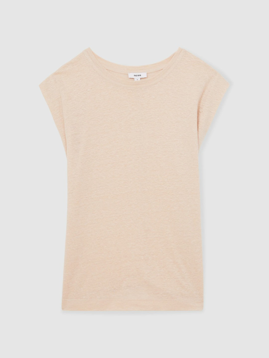 Reiss Featured - Linen Cap-Sleeve T-Shirt in Peach
