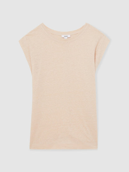 Reiss Featured - Linen Cap-Sleeve T-Shirt in Peach