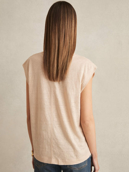 Reiss Featured - Linen Cap-Sleeve T-Shirt in Peach