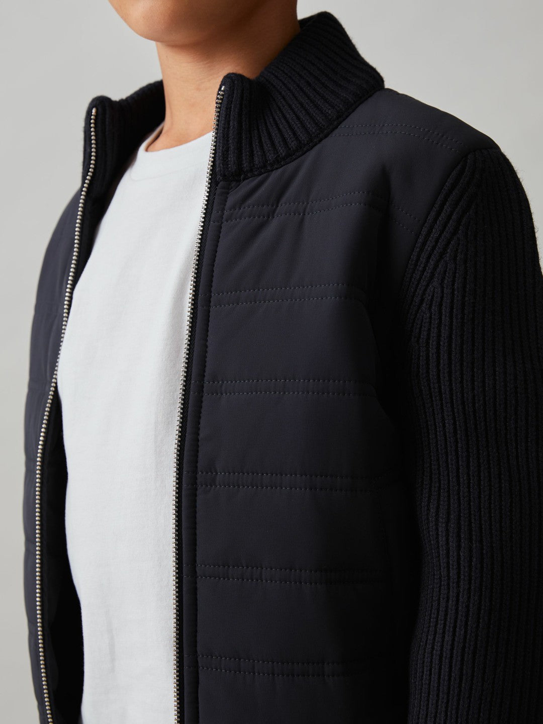Reiss Affordable - 3-9 yrs Hybrid Quilt and Knit Zip Through Jacket in Navy