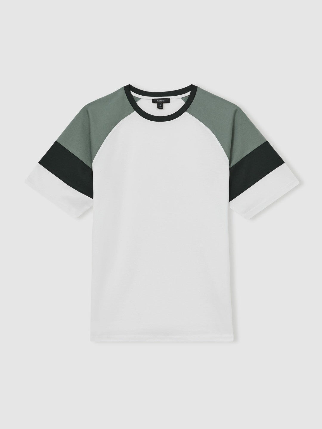 Reiss Sale - Mercerised-Cotton Colourblock T-Shirt in White/Sage