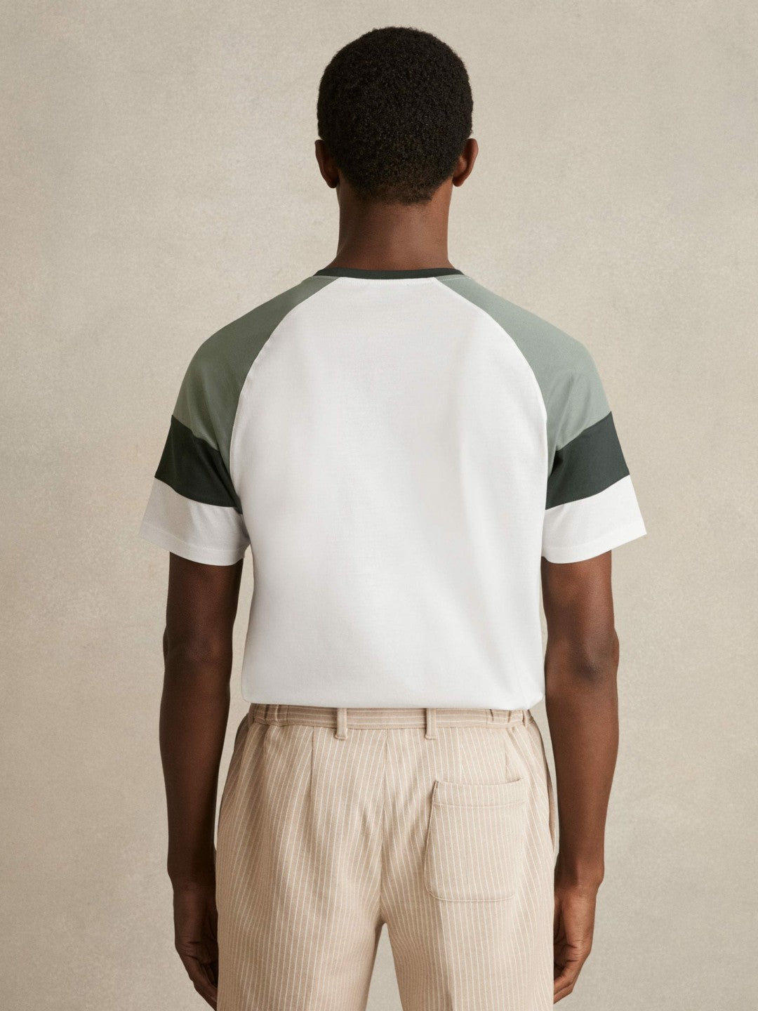Reiss Sale - Mercerised-Cotton Colourblock T-Shirt in White/Sage