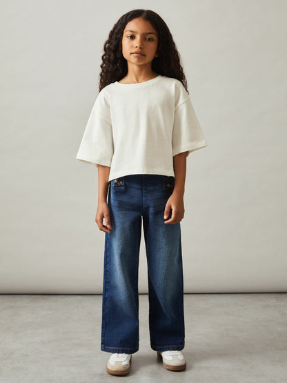 Reiss Featured - 4-9 yrs Oversize Cotton Cropped T-Shirt in Ivory