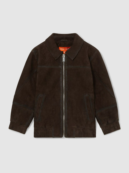 Reiss Sale - 13-14 yrs Unisex Fit McLaren F1 Team Suede Bomber Jacket in Distressed Brown