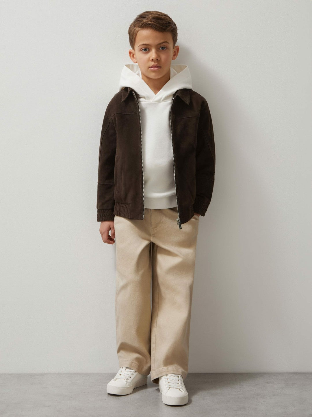 Reiss Sale - 13-14 yrs Unisex Fit McLaren F1 Team Suede Bomber Jacket in Distressed Brown