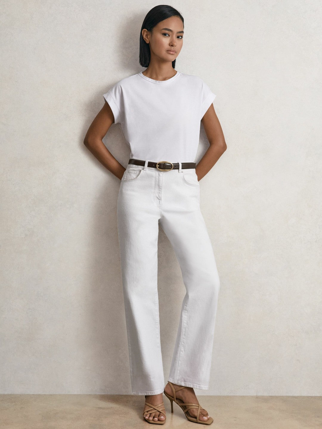 Reiss Featured - Petite Mid-Rise Straight-Leg Jeans in White