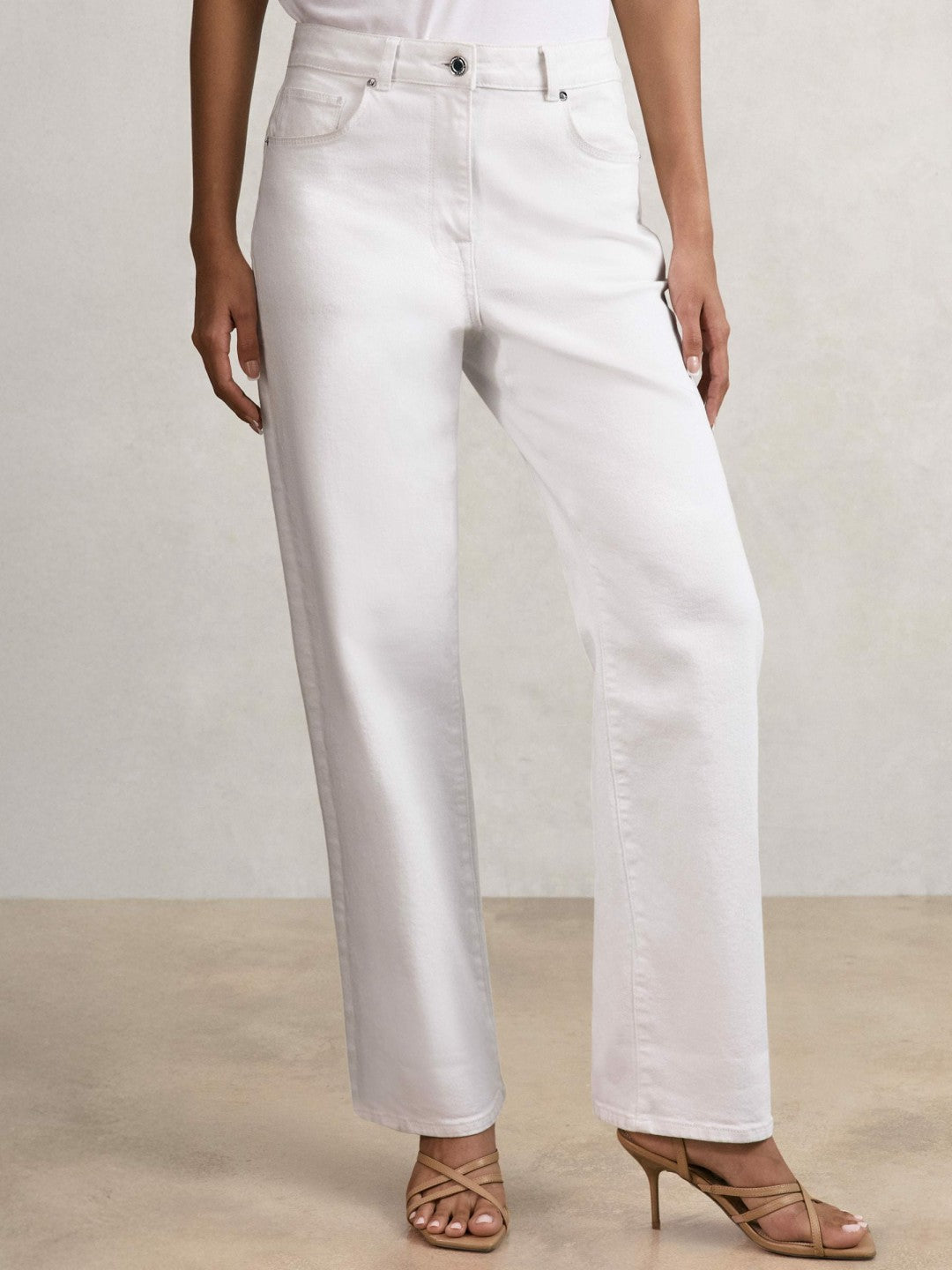 Reiss Featured - Petite Mid-Rise Straight-Leg Jeans in White