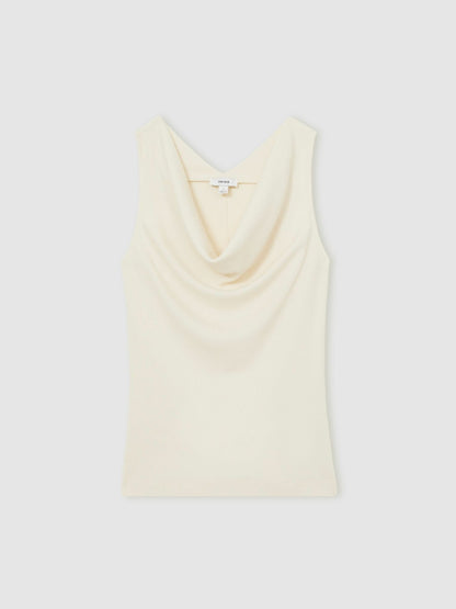 Reiss Sale - Ribbed Cowl-Neck Vest in Ivory