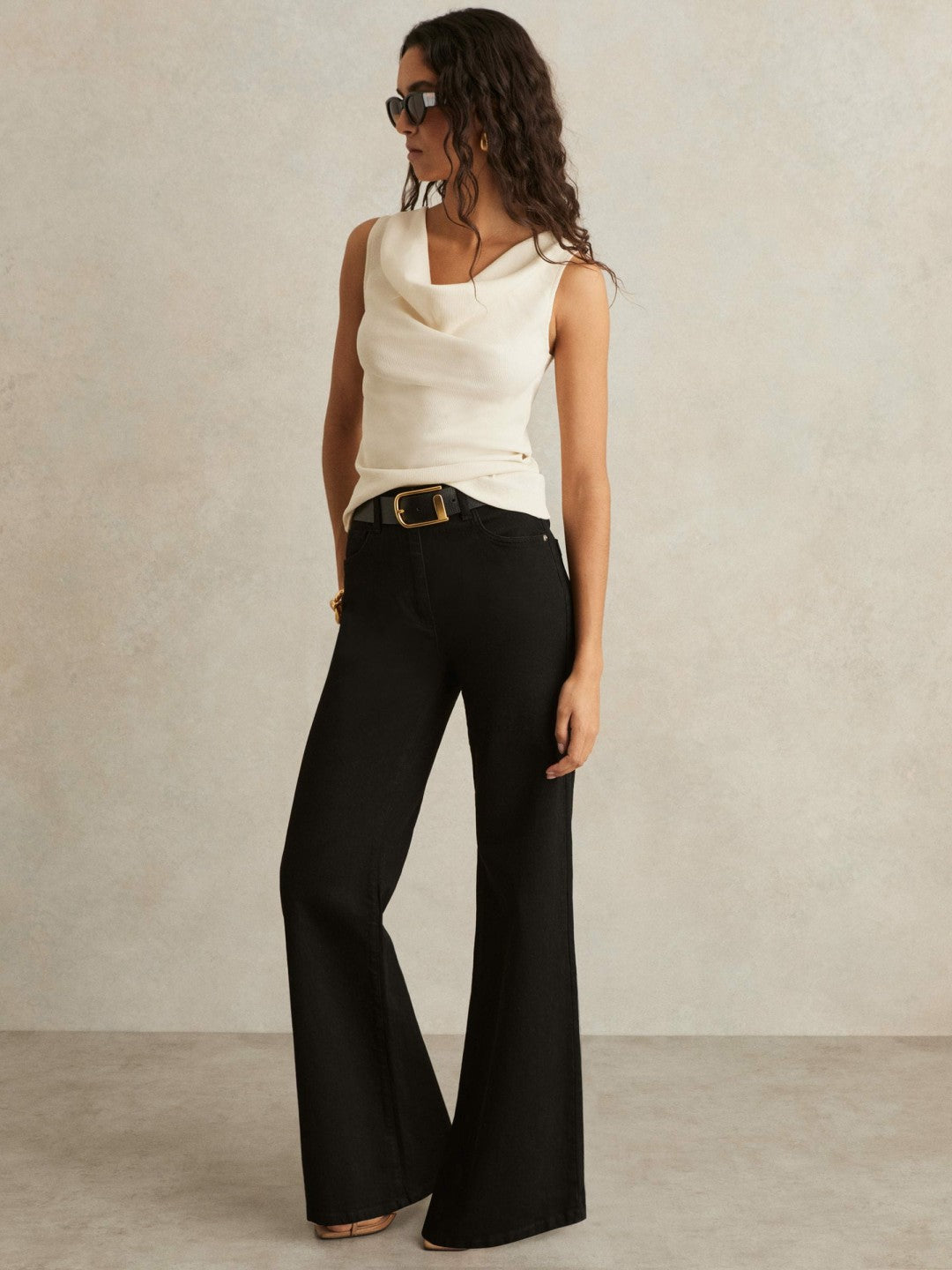 Reiss Sale - Ribbed Cowl-Neck Vest in Ivory