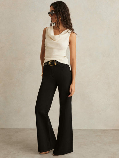 Reiss Sale - Ribbed Cowl-Neck Vest in Ivory