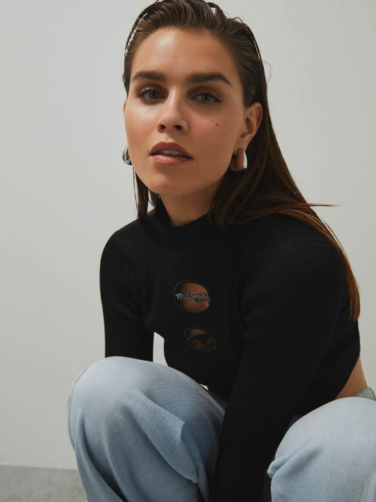 Reiss Affordable - McLaren F1 Team Cut-Out Knit Crop Top in Black