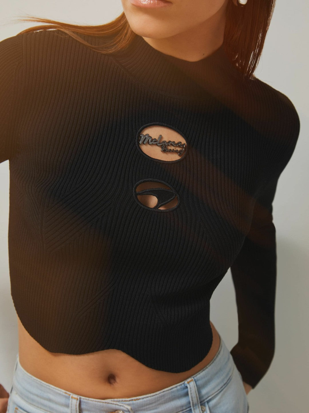 Reiss Affordable - McLaren F1 Team Cut-Out Knit Crop Top in Black