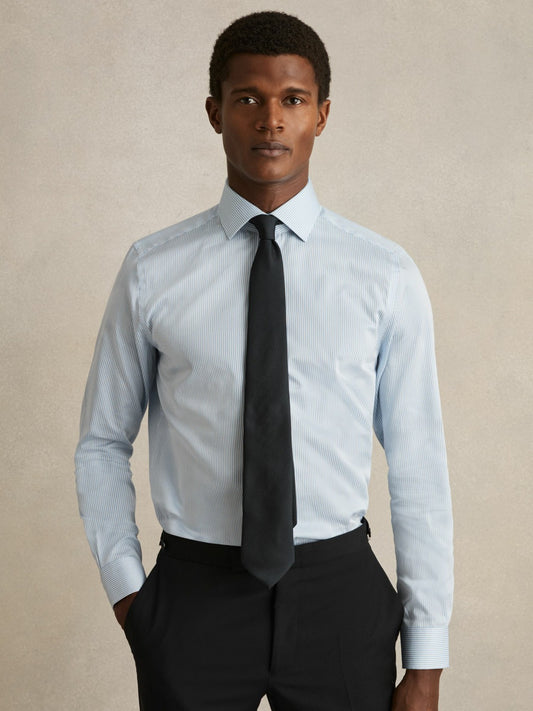 Reiss Regular Fit Cotton Sateen Shirt in Blue Stripe
