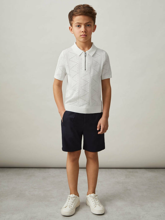 Reiss Popular Choice - 3-9 yrs Half-Zip Pointelle Polo Shirt in Off White