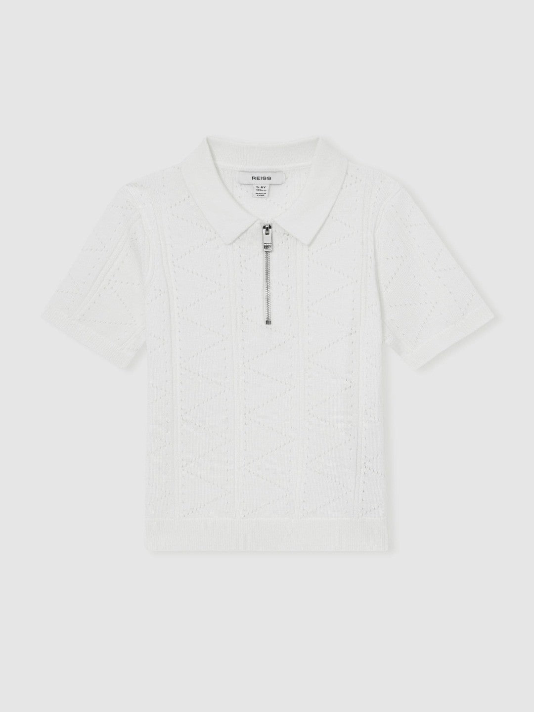 Reiss Popular Choice - 3-9 yrs Half-Zip Pointelle Polo Shirt in Off White