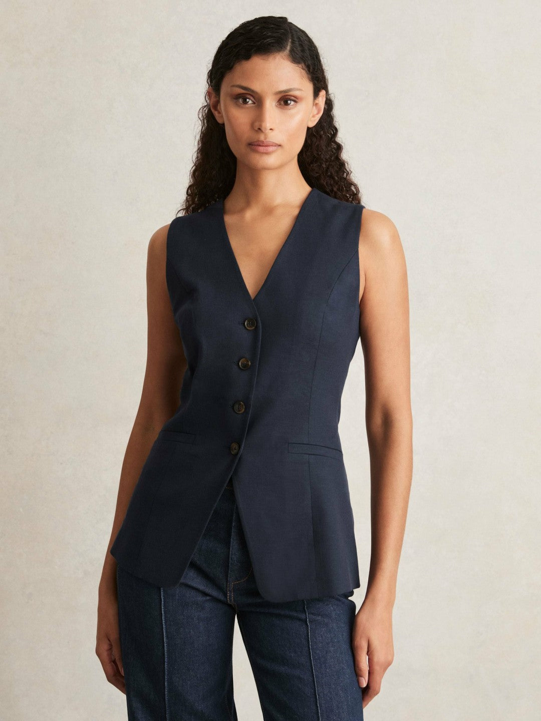 Reiss Featured - Paige Button-Through Vest in Dark Ink Blue