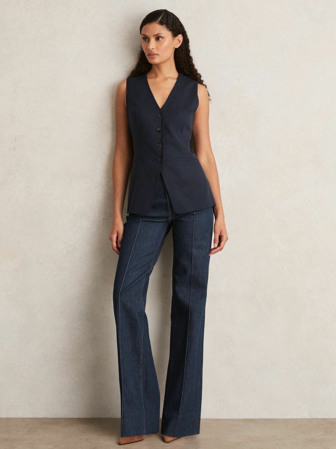 Reiss Featured - Paige Button-Through Vest in Dark Ink Blue
