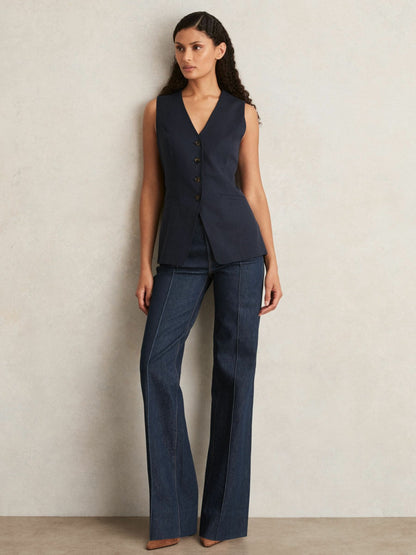 Reiss Featured - Paige Button-Through Vest in Dark Ink Blue