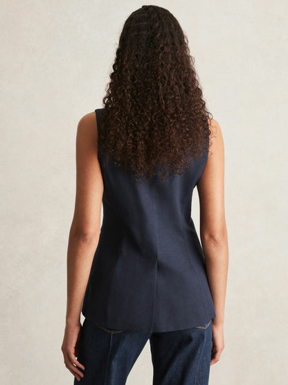 Reiss Featured - Paige Button-Through Vest in Dark Ink Blue