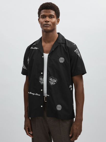 Reiss Popular Choice - Les Deux Cotton Embroidered Shirt in Black Print