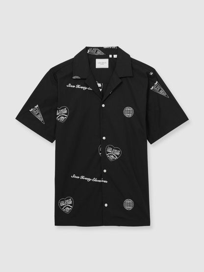 Reiss Popular Choice - Les Deux Cotton Embroidered Shirt in Black Print