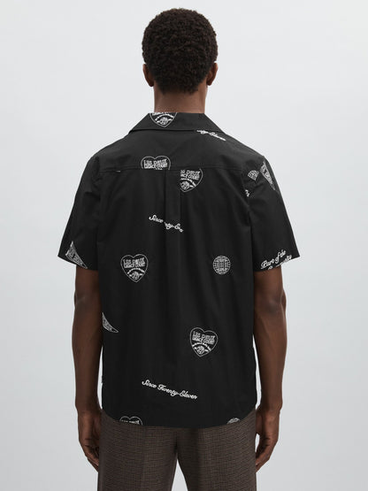 Reiss Popular Choice - Les Deux Cotton Embroidered Shirt in Black Print