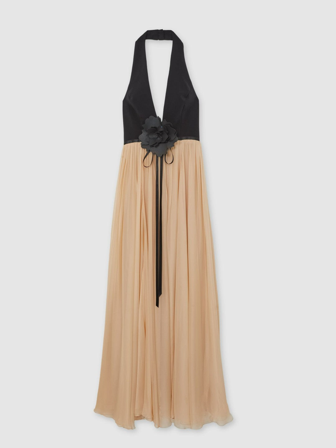 Reiss Sale - Halston Crepe and Chiffon Maxi Dress in Black/Ivory