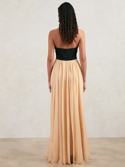 Reiss Sale - Halston Crepe and Chiffon Maxi Dress in Black/Ivory