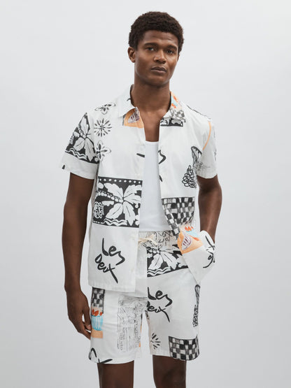 Reiss Best Seller - Les Deux Cotton Graphic-Print Shirt in Ivory Print