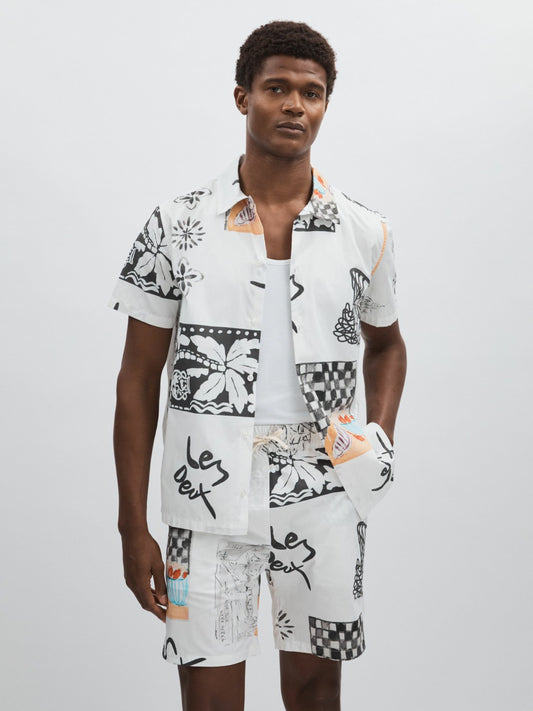 Reiss Best Seller - Les Deux Cotton Graphic-Print Shirt in Ivory Print