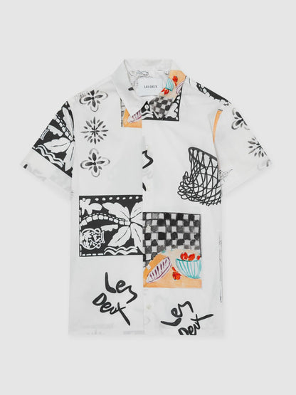 Reiss Best Seller - Les Deux Cotton Graphic-Print Shirt in Ivory Print