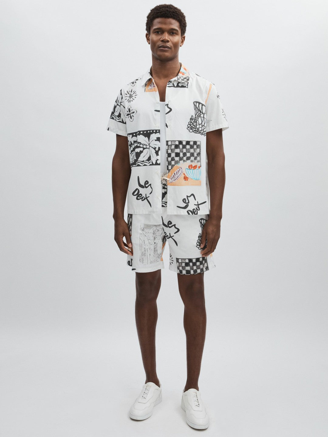 Reiss Best Seller - Les Deux Cotton Graphic-Print Shirt in Ivory Print