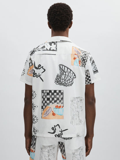 Reiss Best Seller - Les Deux Cotton Graphic-Print Shirt in Ivory Print