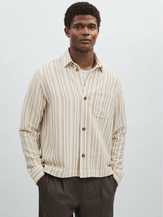 Reiss Deal - Les Deux Cotton-Blend Stripe Overshirt in Ivory