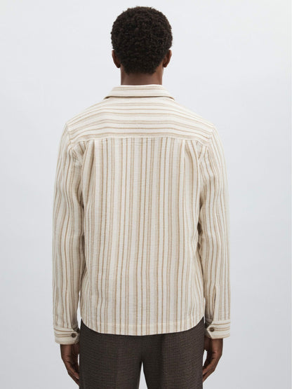 Reiss Deal - Les Deux Cotton-Blend Stripe Overshirt in Ivory