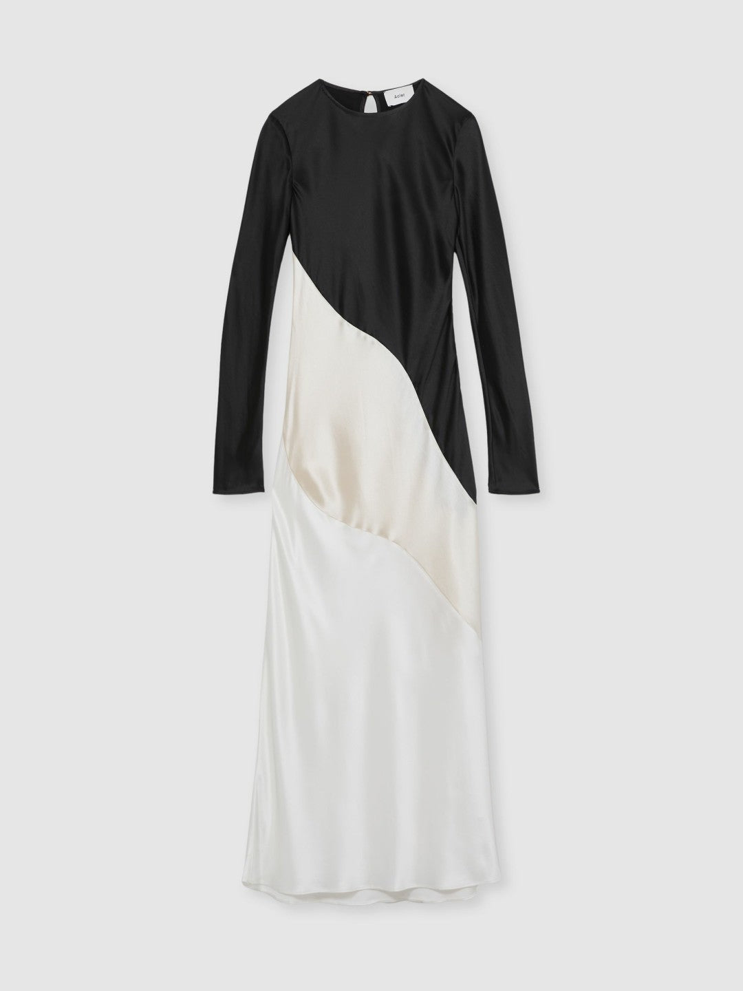 Reiss Acler Satin Colour Block Midi Dress in Ivory/Black