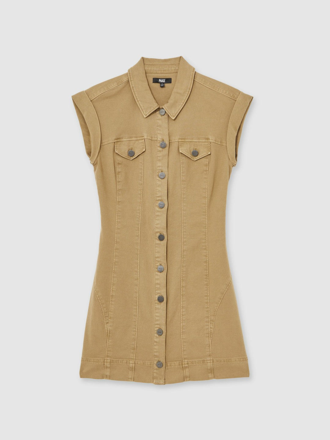 Reiss Deal - Paige Fern Beige Denim Button Through Mini Dress in Fern Beige
