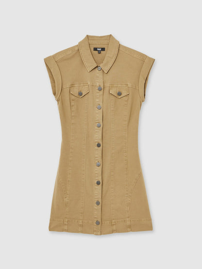 Reiss Deal - Paige Fern Beige Denim Button Through Mini Dress in Fern Beige