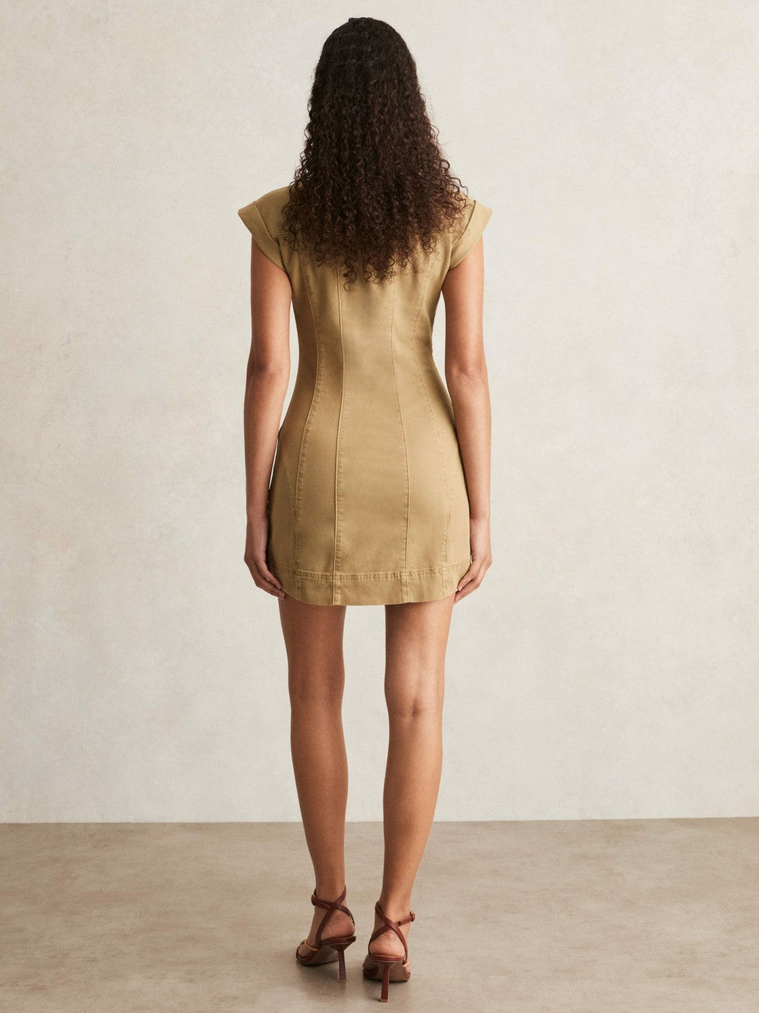 Reiss Deal - Paige Fern Beige Denim Button Through Mini Dress in Fern Beige
