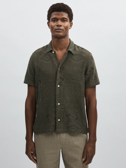 Reiss Featured - Les Deux Blend Lace Shirt in Olive Green