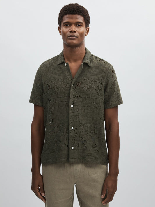 Reiss Featured - Les Deux Blend Lace Shirt in Olive Green