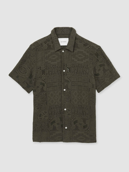 Reiss Featured - Les Deux Blend Lace Shirt in Olive Green