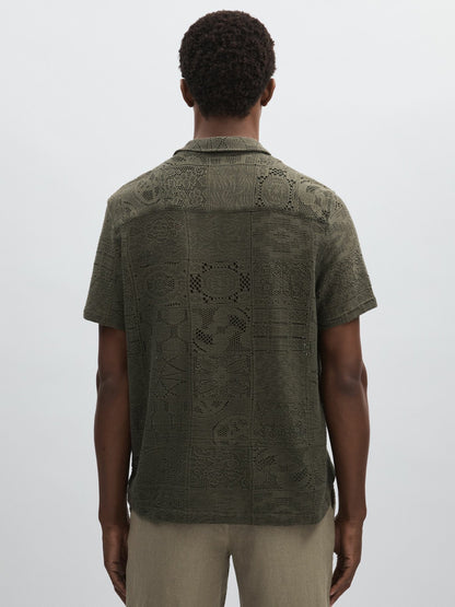Reiss Featured - Les Deux Blend Lace Shirt in Olive Green