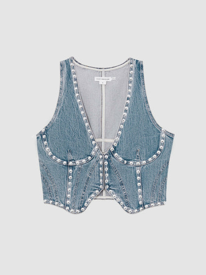 Reiss Best Seller - Studded Denim Vest in Indigo Blue