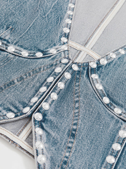 Reiss Best Seller - Studded Denim Vest in Indigo Blue
