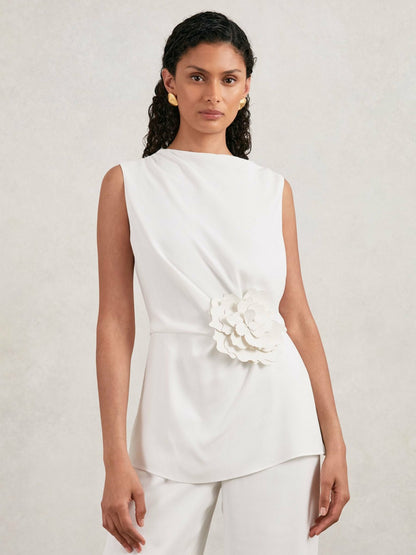 Reiss Deal - Halston Crepe Wide Leg Jumpsuit in Ivory