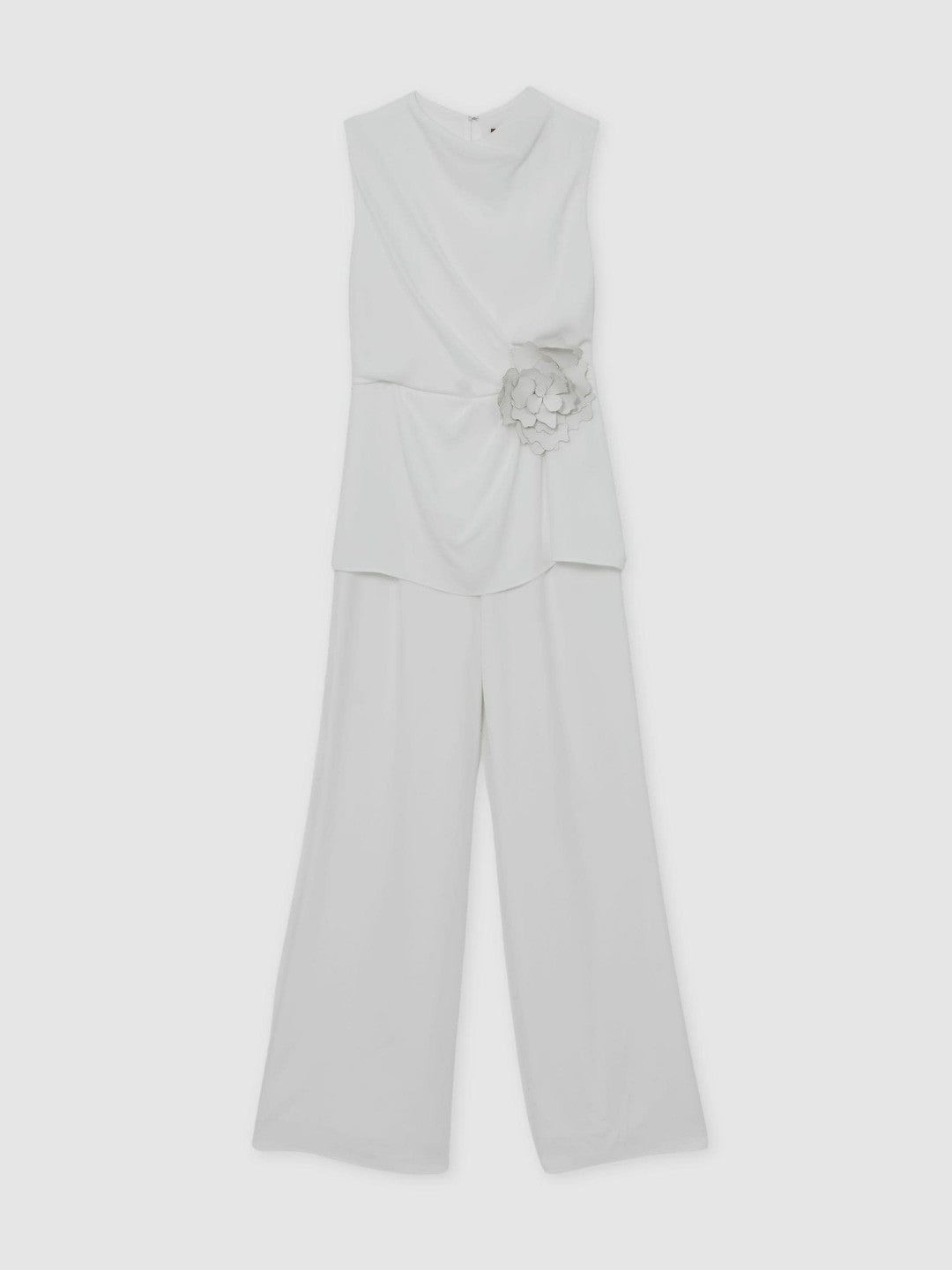 Reiss Deal - Halston Crepe Wide Leg Jumpsuit in Ivory