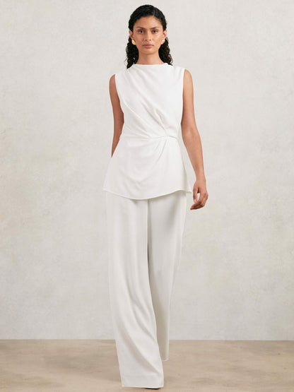 Reiss Deal - Halston Crepe Wide Leg Jumpsuit in Ivory